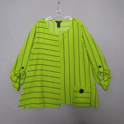 Ali Miles Top Tunic 1X Bright Green Stripe Art to Wear Asymmetrical Lagenlook
