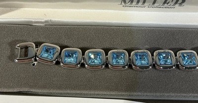 Nolan Miller Piazza Crystal Rhinestone Silver Tone Bracelet Blue Saphire 7 3/4 