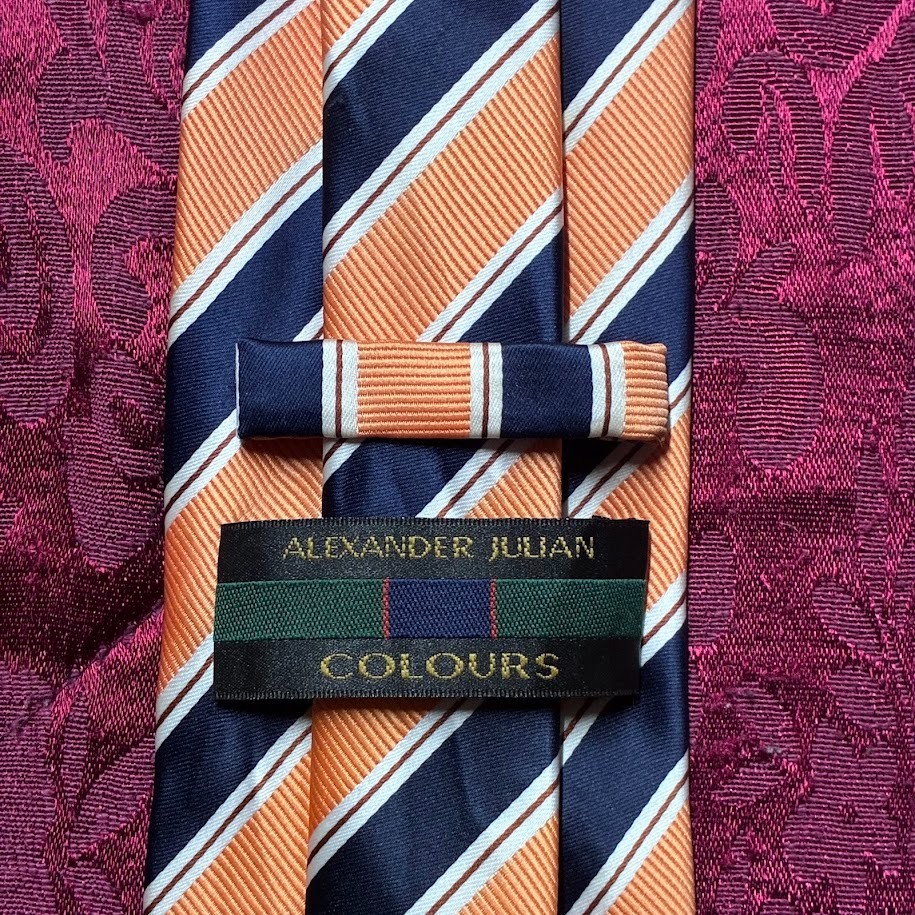 Alexander Julian Colours Orange&Blue Diagonally Striped Repp Tie image 4