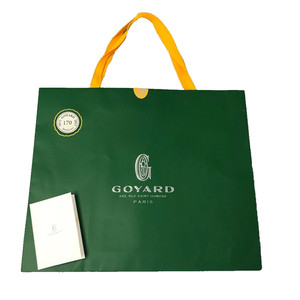 Authentic Goyard Shopping Gift Bag Green Yellow Top Handle Paper 13.75x16.25x4