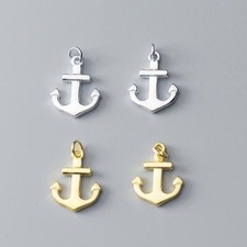 1Piece Sterling Silver 18K Gold Plated Vermeil Anchor Charm, Solid Silver Penda