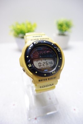 Rare Vintage Timex Wave Rider Digital Watch Alarm Chrono Yellow 90s Y2K Japan