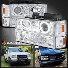 Fits 94-98 Gmc Ck C10 Sierra Yukon Led Halo Projector Headlightsbumper Lamps
