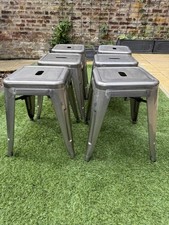 Six gunmetal tolix style stackable low stools – industrial design