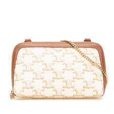 Celine Triomphe Coated Canvas Clutch On Chain Pre-Loved White