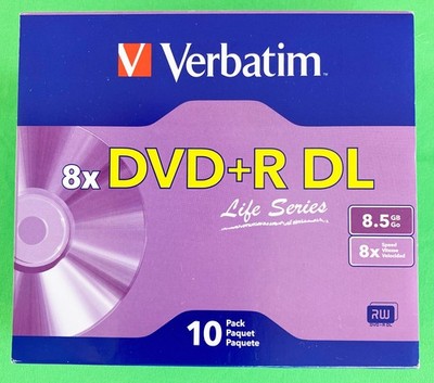 Verbatim DVD+R 8X /8.5 GB/240 Min 2 Layer Blank Media In Slim Case New 10 Pack