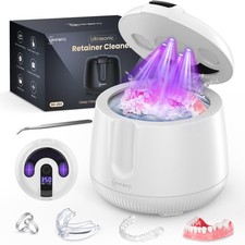 UMPOPO Ultrasonic Retainer Cleaner Machine 48kHz, Dental Cleaning Pod, White