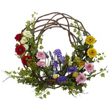 22 Inch Spring Floral Wreath Colorful Seasonal Door Decoration 22x5 In