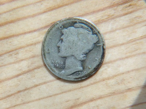 1916 Mercury dime-about good worn condition-first year for series