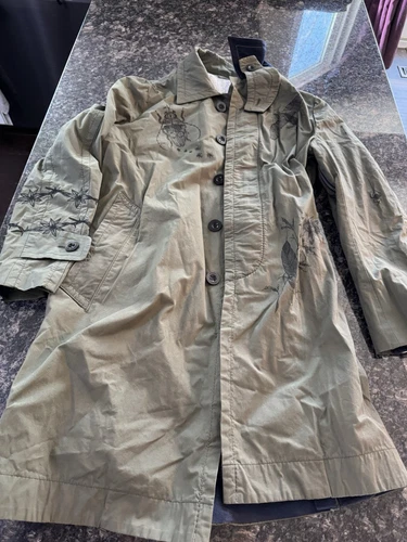 Sacai Cappotto Uomo Verde Trench Coat Insetti e Uccellini. Taglia unica 3 grande