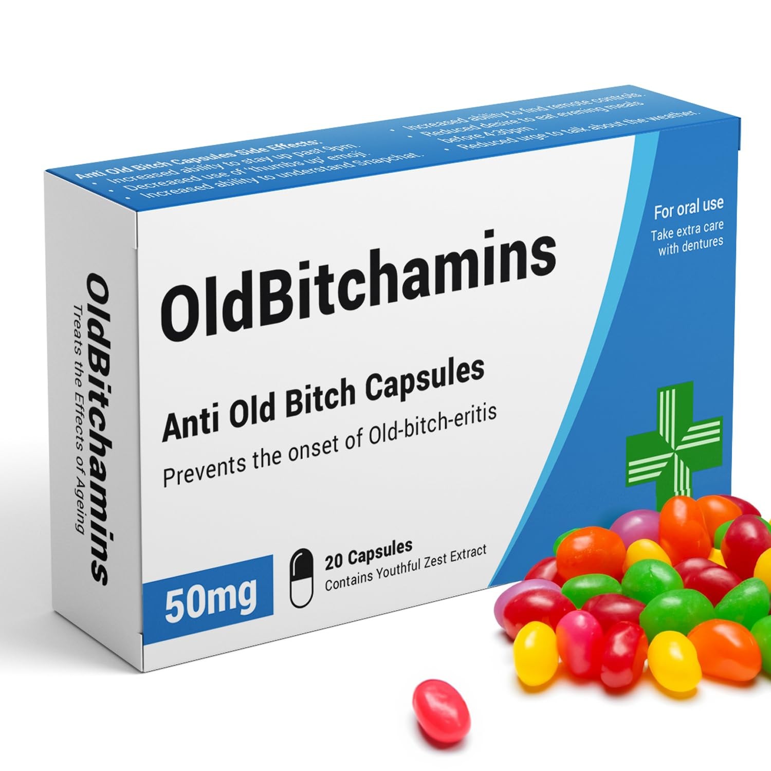 KadoBox - OldBitchamins - Funny Joke Prank Pill Box - Gag Gift with Jelly Beans
