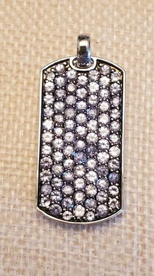 Pave Tanzanite Dog Tag Style 925 Sterling Silver Pendant - Image 1 of 4
