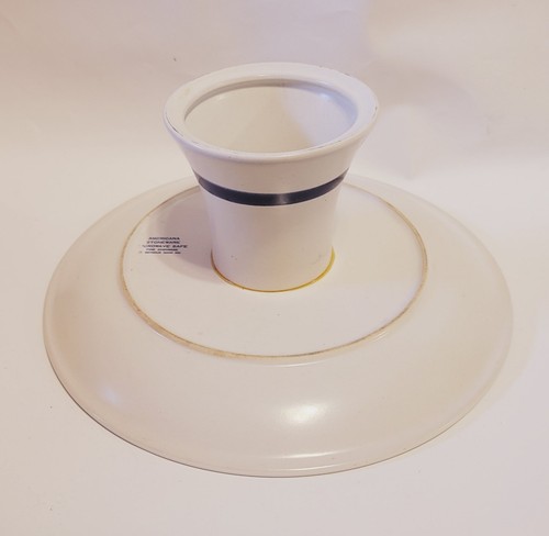 Cake Plate CHICKEN Design Pedestal Pottery Americana Stoneware 10.25" Blue White - Picture 7 of 9
