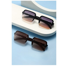 For Women's UV380 Half Frame Square Sunglasses Lightweight 23.5g Grey Lens