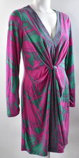 BCBGMAXAZRIA Dress Women M Disco Y2K Neon Pink Green Barbiecore Stretch Jersey