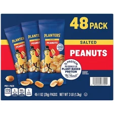 PLANTERS Salted Peanuts, 1 oz. Bags 48 Pack - Snack Size Peanuts with Sea Salt &