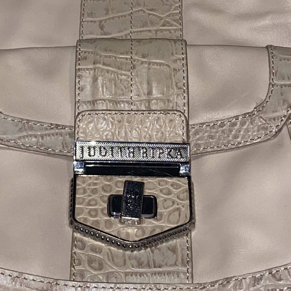 Judith Ripka Purse Handbag Tote Shoulder Hand Bag Mauve Beige Zip Leather QVC - Image 2 of 4