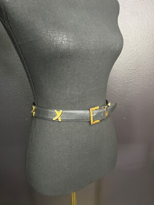 Paloma Picasso Italy Women\'s Leather Belt Sz S Black Vintage Eighties High Glam RARE Paloma Picasso Black X Leather Belt - Vintage 80 main image 4