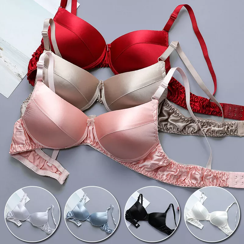 Women Silk Satin Bra Lingerie Soft Push Up Bralette Wireless Underwear Soft  Bras