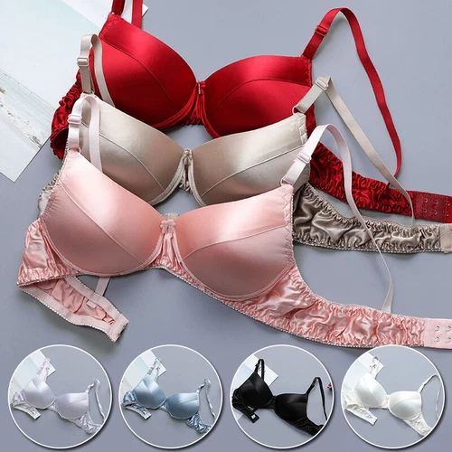 Women Silk Satin Bra Lingerie Soft Push Up Bralette Wireless Underwear Soft B e