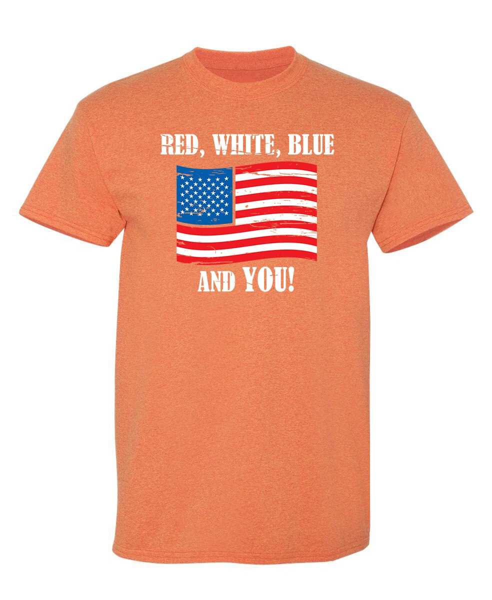 red and blue graphic tees