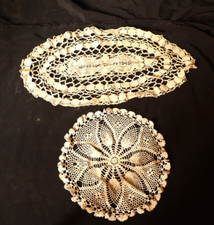 Lot of 2 Vintage Handmade Crochet Doilies – Oval & Round Lace Table Decor