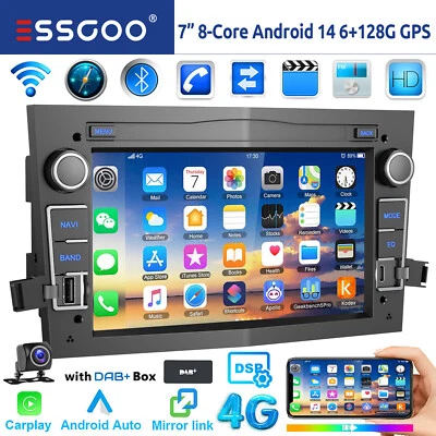 ESSGOO DAB+ 6+128G Android 14 Carplay Autoradio GPS Für Opel Corsa C D Zafira B Astra H