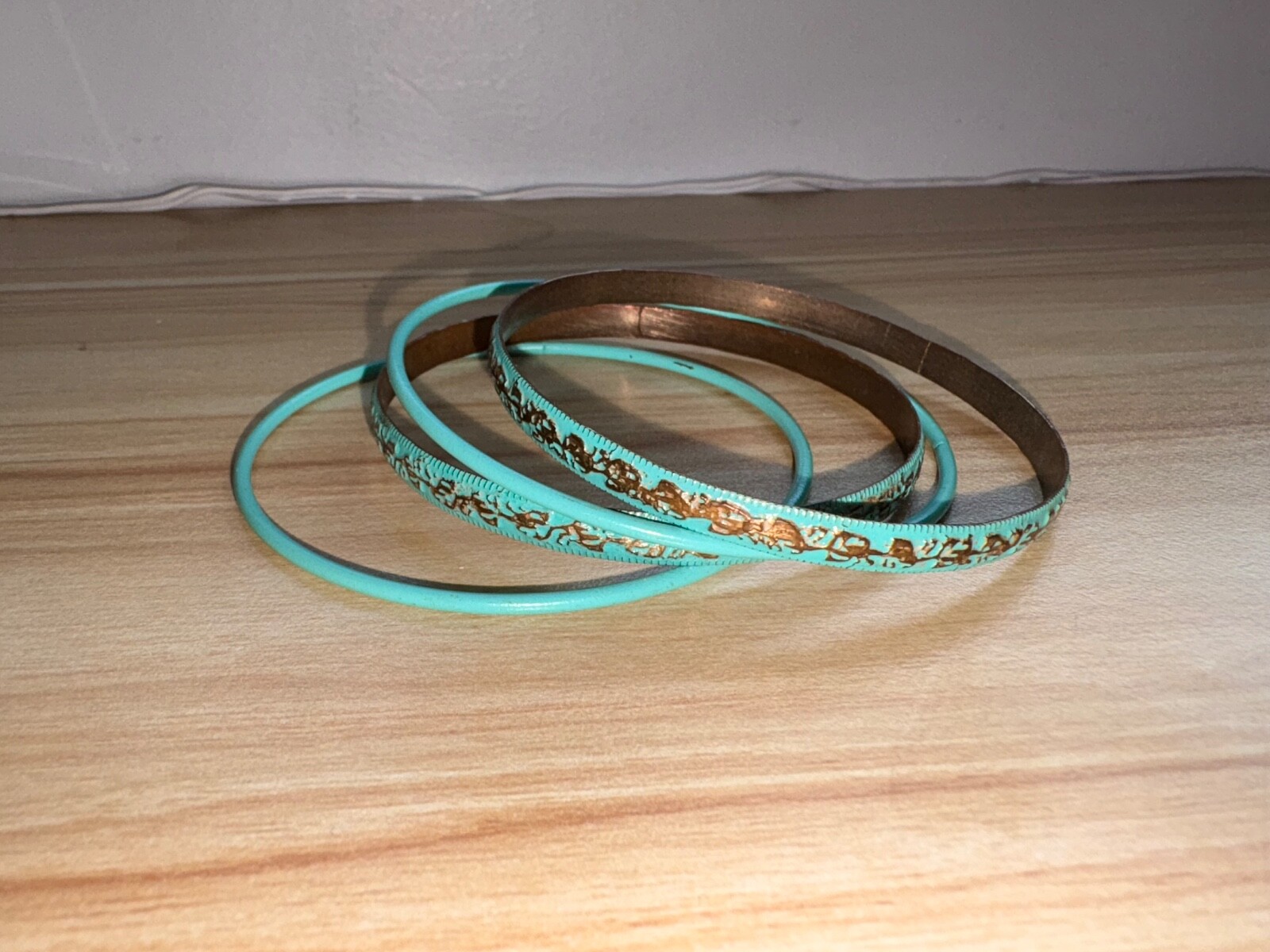 Four Unique Teal Bangle Bracelets - image 2