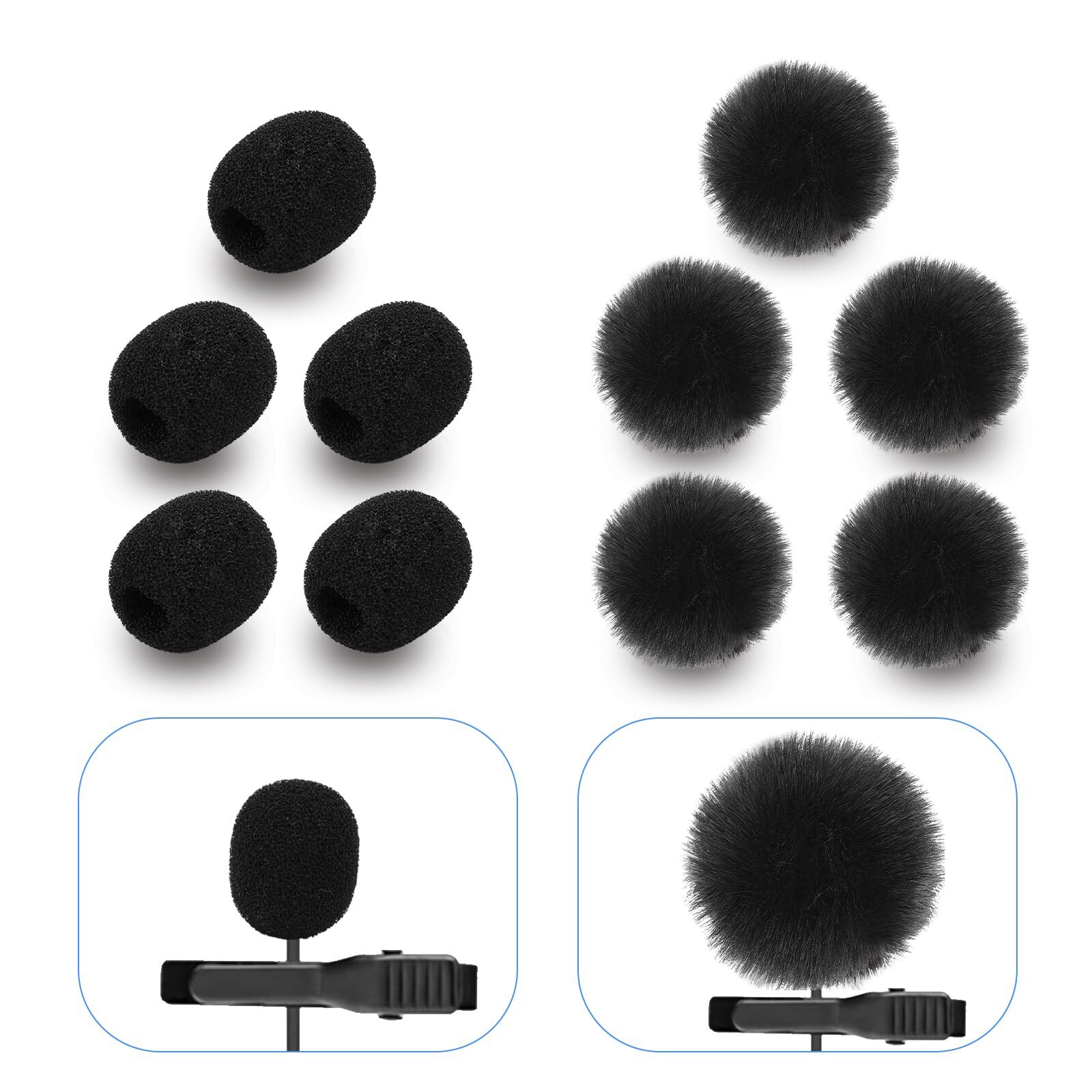 Microphone Cover Furry Windscreen & Foam Cover Set for Lavalier Lapel Mic-image