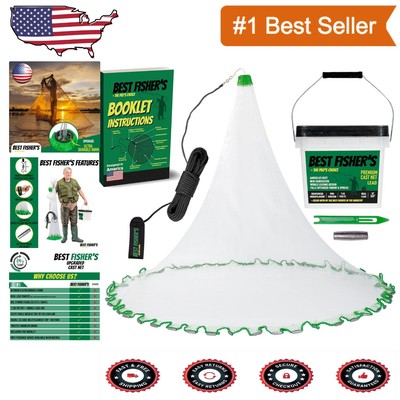 American-Made Cast Net - 1 lb/ft Real Lead, Sizes 4ft-12ft, Tangle-Free Design