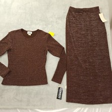 Vtg 70s Disco Brown Silver Metallic Lurex Slim Maxi Skirt Top Set Tags Deadstock
