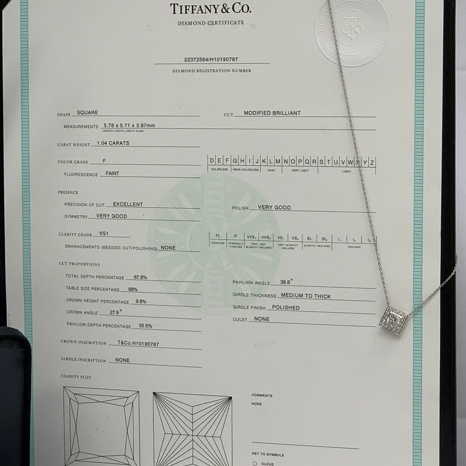 Collar colgante solitario princesa diamante Tiffany & Co 1,36 Tcw platino certificado Foto 4 de 4