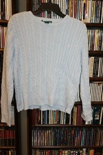 Lauren Ralph Lauren light blue cable knit cotton sweater Ladies L b149