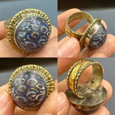 Lovely Unique Ancient Roman Old Mosaic Glass Brass Antique Ring.-