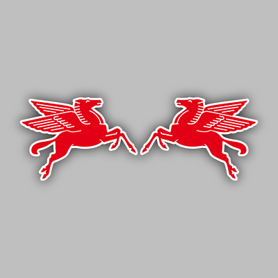 Mobil Oil 2pc. Set Vinyl Sticker/Decal -Gas -Vintage -Classic -Racing -Pegasus