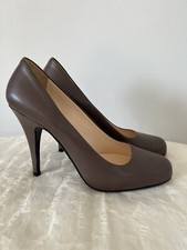 PRADA Almond Toe Leather Pump Stiletto Heel Shoes Light Brown Size 38EUR 8US