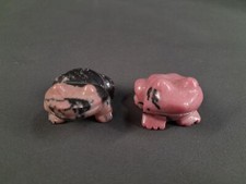 Pair Of Carved Stone Rhodonite Frogs. 20th Century