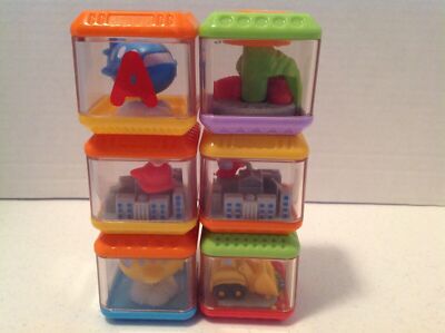 Lot of 6 Fisher Price Peek A Boo Blocks Cubes Sensory Toys Baby Play Fun - H