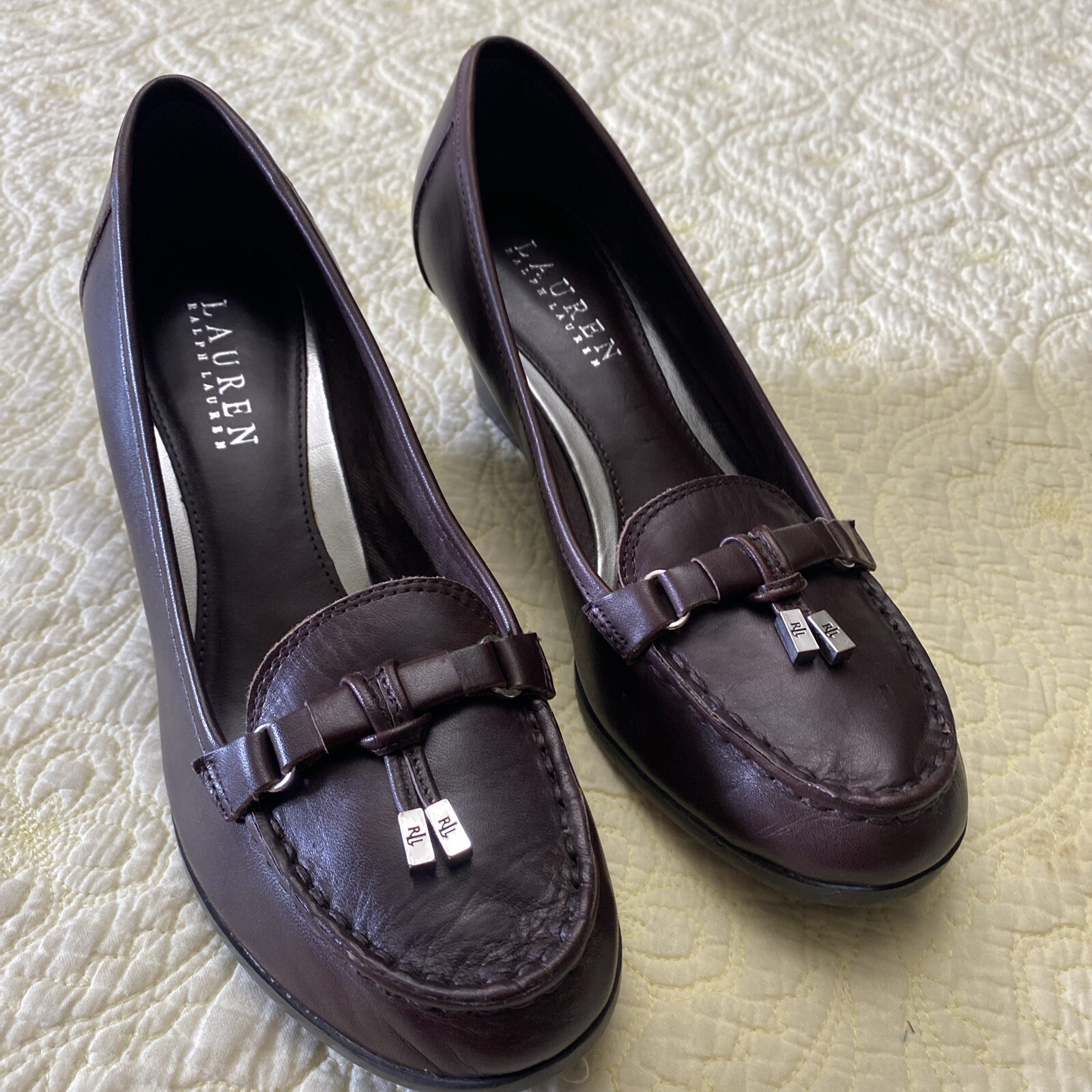 Lauren Ralph Lauren Rory Brown Leather Wedge Pump Loa… - Gem