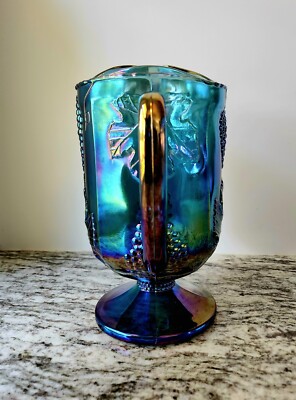 Indiana Glass Blue Purple Iridescent Carnival Glass Pitcher