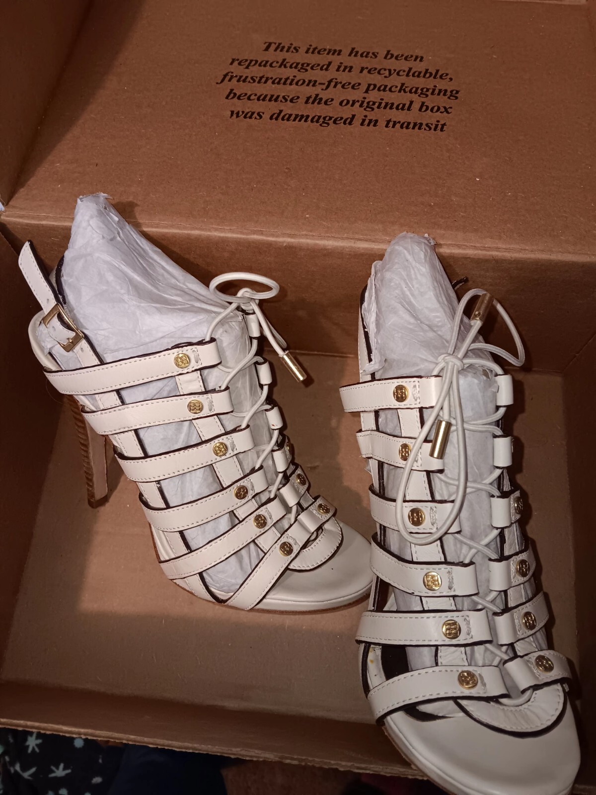 Bcbg Maxazria High Heel Shoes Lace Up Leather Soles White And Brown