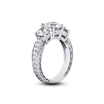 4.40ct E-SI2 Round Natural Diamonds 950 Plat. Vintage Style 3-Stone Ring