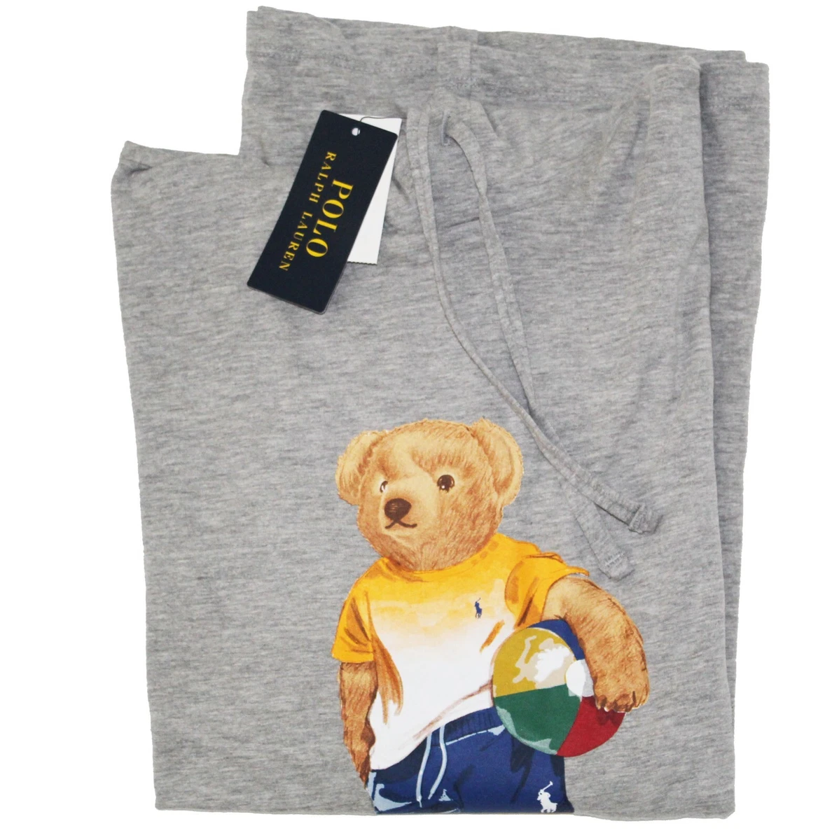 Polo Ralph Lauren Mens Grey Beach Ball Newport Bear Hoodie T Tee Shirt Sweater
