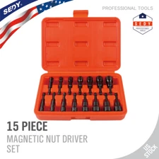 15pc Magnetic Nut Driver Set SAE & Metric Setter Power Drill Bit 1/4" Hex Shank