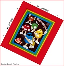 MARS CANDY M & M'S SAXAPHONE FUN WALL HANGING / QUILT FABRIC PANEL 35" W X 44"