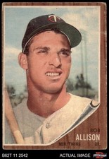 1962 Topps #180 Bob Allison Normal Tint Twins COMMON VARIATION 1 - POOR