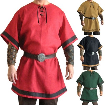Herren Mittelalter Renaissance Tunika Kostüm Wikinger Nordländer Pirat Hemd Tops