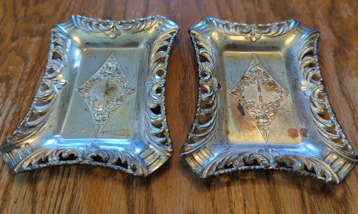 Sterling TFK silver Plate Set Of 2 Occupied Japan Vintage Ashtrays