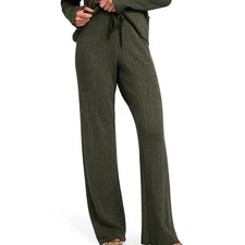 Splendid x Cella Jane Ribbed Wide Leg Lounge Pants Olive Green Size L