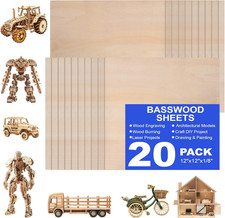 20Pack 12x12 x 1/8 Inch Basswood Sheets 3mm Thick for Crafts Unfinished Plywood